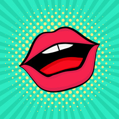 Sexy lips talking.Vector background in pop art retro comic style.