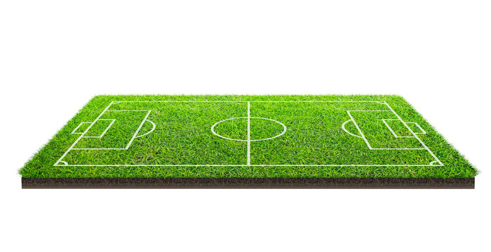 Football field or soccer field on green grass pattern texture isolated on white background with clipping path. Soccer stadium background with line pattern.