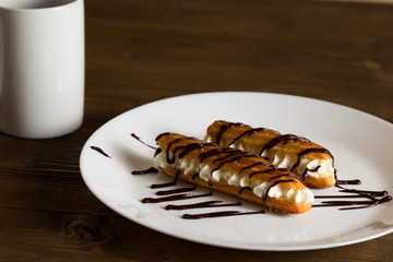 Eclairs with a delicate cream inside