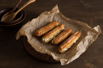 Eclairs with a delicate cream inside