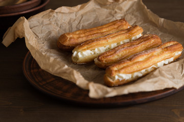 Eclairs with a delicate cream inside