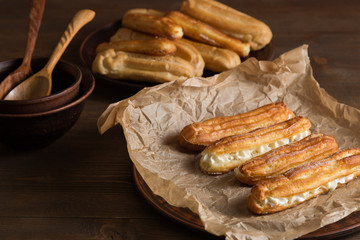 Eclairs with a delicate cream inside