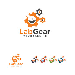 lab gear logo with laboratory glass and gear combination on vector