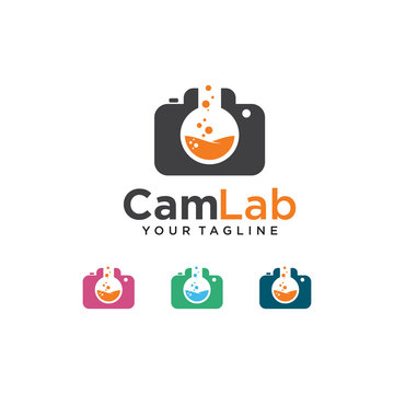 camera lab logo vector with camera and laboratory glass combination