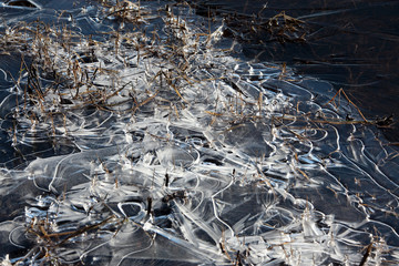 texture of melted ice on the river