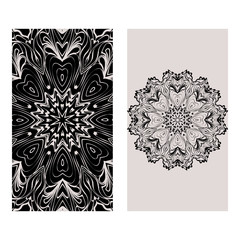 Ethnic Mandala Ornament. Templates With Mandalas. Vector Illustration For Congratulation Or Invitation. The Front And Rear Side. Black, brown color