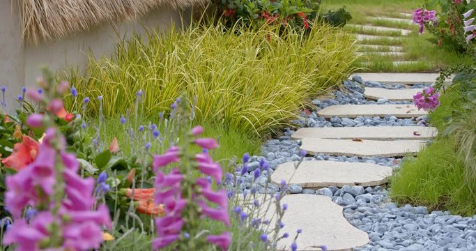Stone walkway path in garden park
