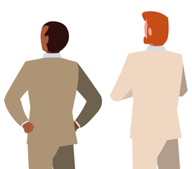 elegant businessmen with back possition characters