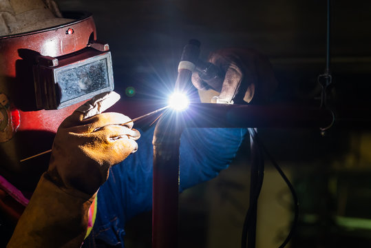 Technician Welder Steel With Gas In The Manufacturing Area