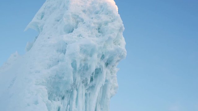 Close up of tall iceberg in a remote town in northern sweden, shot on tripod