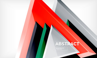 Triangles repetiton geometric abstract background, multicolored glossy triangular shapes, hi-tech poster cover design or web presentation template with copy space