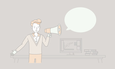 Businessman with megaphone concept. Linear character vector design. no2