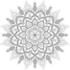 Mandala Intricate Patterns Black and White. Hand drawn abstract background. Decorative retro banner isolated. Invitation, t-shirt print, wedding card, scrapbooking. Tattoo element.
