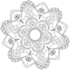 Mandala Intricate Patterns Black and White. Hand drawn abstract background. Decorative retro banner isolated. Invitation, t-shirt print, wedding card, scrapbooking. Tattoo element.