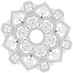 Mandala Intricate Patterns Black and White. Hand drawn abstract background. Decorative retro banner isolated. Invitation, t-shirt print, wedding card, scrapbooking. Tattoo element.