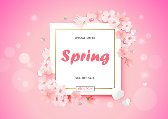 Spring sale background with beautiful flower , vector illustration template, banners, Wallpaper, invitation, posters, brochure, voucher discount.