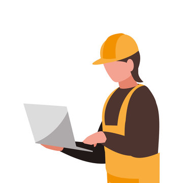 industrial worker with laptop avatar character