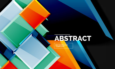 Glossy mosaic style geometric shapes - squares and triangles on black