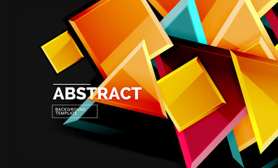 Glossy mosaic style geometric shapes - squares and triangles on black