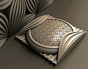 Architectural element for design, relief carving, handmade product with soft focus.