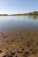 Pond in spring steppe as background