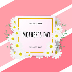 Mother day sale background with beautiful flower, vector illustration template, banners, Wallpaper, invitation, posters, brochure, voucher discount