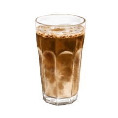 Hand drawn glass of coffee on watercolor paper isolated on white background. Realistic food illustration.