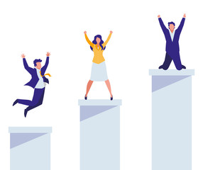 elegant business people celebrating in podium