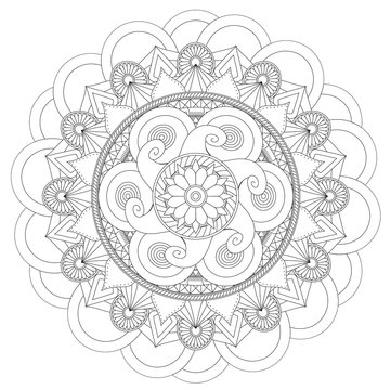 Mandala Intricate Patterns Black and White Good Mood. Flower Vintage decorative elements Oriental. Round ornament, mandala, ethnic decorative element, boho style, zentangle.