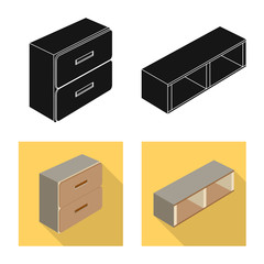 Vector illustration of bedroom and room symbol. Set of bedroom and furniture stock symbol for web.