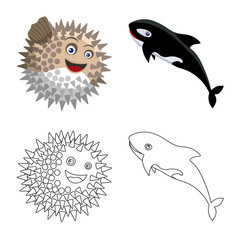 Isolated object of sea and animal symbol. Collection of sea and marine stock symbol for web.
