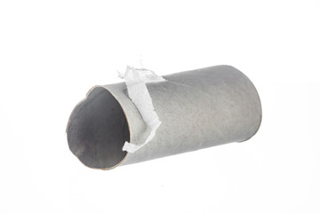 Empty toilet paper roll isolated over white background.