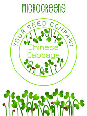 Microgreens Chinese Cabbage. Seed packaging design, text, vegan food