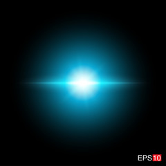 isolated cyan Rays with lens flare, Sun flare, flare on the black background. Transparent Vector Illustration