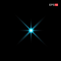 isolated cyan Rays with lens flare, Sun flare, flare on the black background. Transparent Vector Illustration