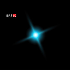 isolated cyan Rays with lens flare, Sun flare, flare on the black background. Transparent Vector Illustration