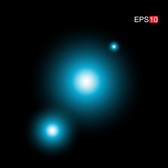 isolated cyan Rays with lens flare, Sun flare, flare on the black background. Transparent Vector Illustration
