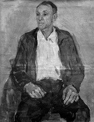 oil painting, black and white portrait