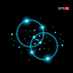 isolated cyan Rays with lens flare, Sun flare, flare on the black background. Transparent Vector Illustration