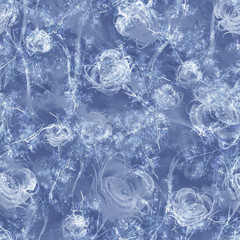 Watercolor vintage seamless pattern, floral pattern, blue, white, roses, lilac, lavender, buds. Plants, flowers, grass in floral background. A bouquet of blue flowers in watercolor. Abstract paint 
