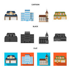 Isolated object of building and front sign. Set of building and roof stock symbol for web.
