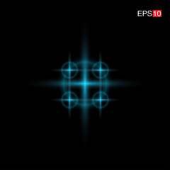 isolated cyan Rays with lens flare, Sun flare, flare on the black background. Transparent Vector Illustration