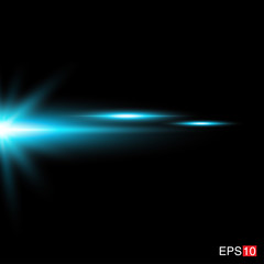 isolated cyan Rays with lens flare, Sun flare, flare on the black background. Transparent Vector Illustration