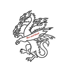 Contour of the three-headed dragon. Mythical animal. Graphic design element for printing on paper or textile.