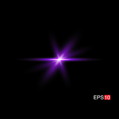 Obraz premium isolated purple Rays with lens flare, Sun flare, flare on the black background. Transparent Vector Illustration