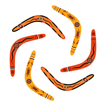 Set of boomerangs isolated on white background. Tribal style.