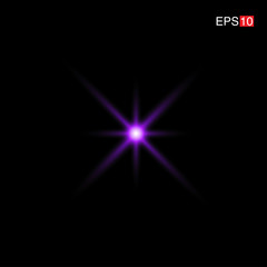 isolated purple Rays with lens flare, Sun flare, flare on the black background. Transparent Vector Illustration