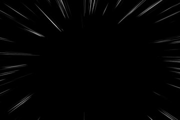 Bokeh white lines on a black background. Abstract flash light speed motion blur texture. Star particle or space travel