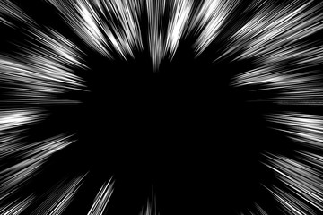 Bokeh white lines on a black background. Abstract flash light speed motion blur texture. Star particle or space travel