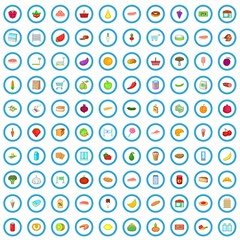100 natural food icons set in cartoon style for any design vector illustration